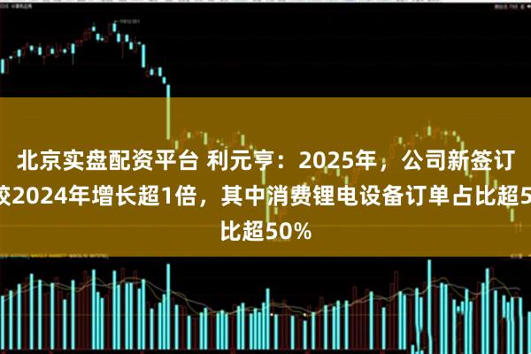 北京实盘配资平台 利元亨：2025年，公司新签订单较2024年增长超1倍，其中消费锂电设备订单占比超50%